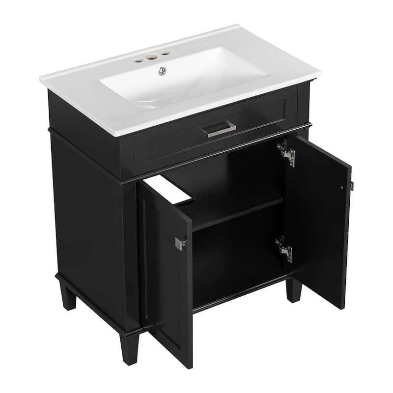 GDFStudio - Ailsa Wood & Ceramic 30" Bathroom Vanity with Basin, Soft-Close Door & Adjustable Shelves