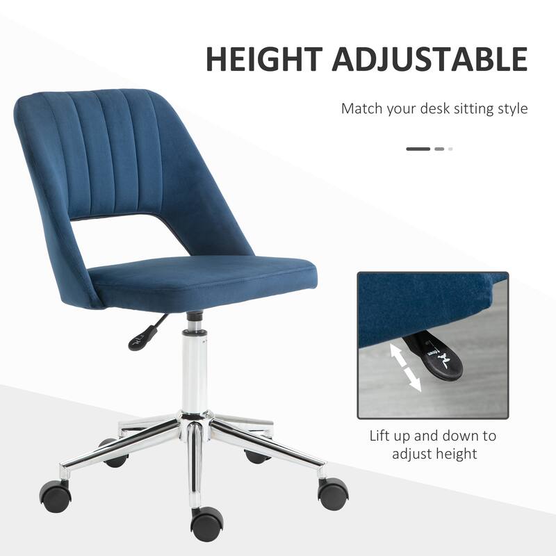Modern Mid-Back Office Chair Armless Office Chair with Velvet Fabric Hollow Back, for Home Office, Blue