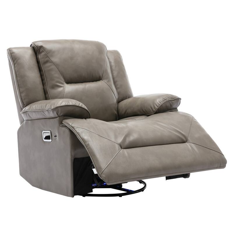 Overstuffed 360° Swivel Recliner Chairs with LED Light Strip,PU Leather Manual Recliner Chair