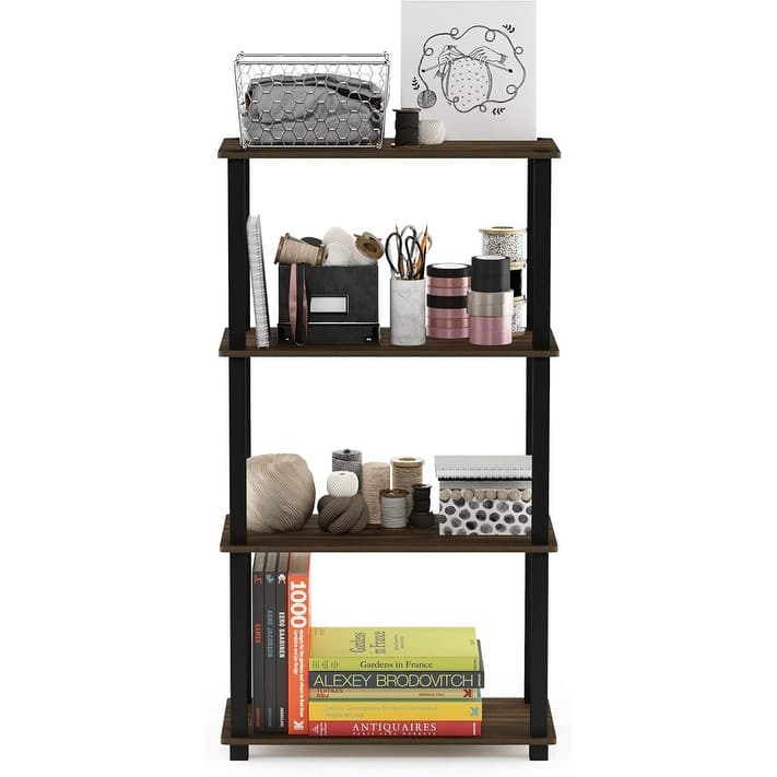 4 Tiers Wood Household Shelving Unit in Walnut/Black (23.58 in. W x 43.27 in. H x 11.61 in. D) - 23.58