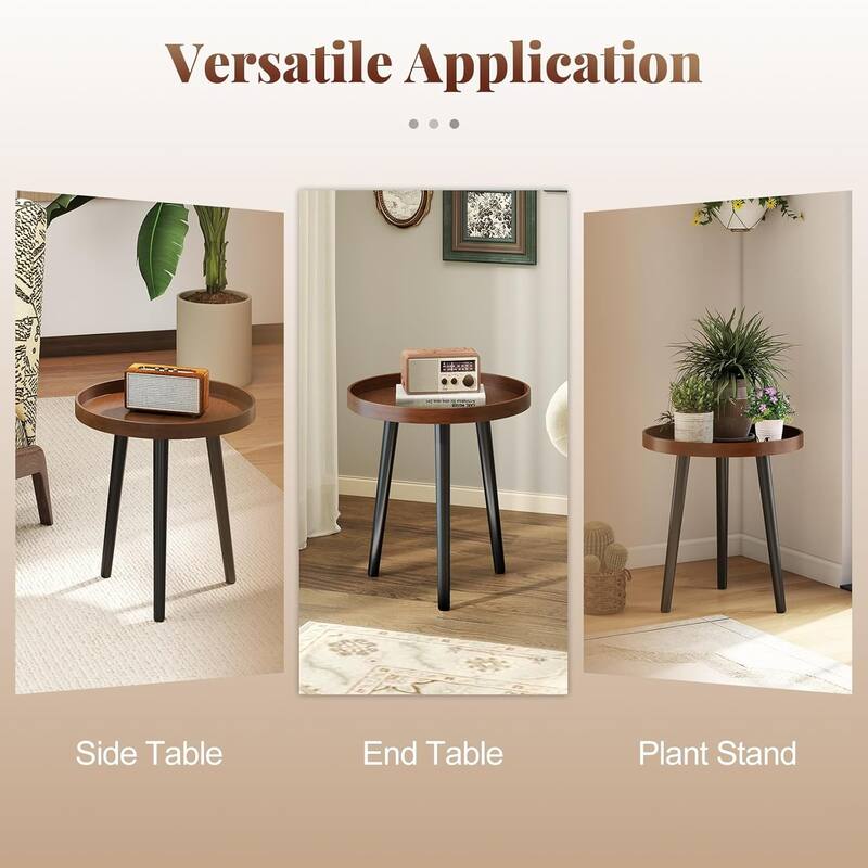 Set of 1/2 Round End Table Modern Side Tables with Wooden Tray