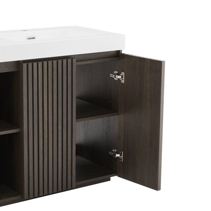 GDFStudio - Galan 60" Freestanding Bathroom Vanity with Quartz Sink, Solf Close Doors, Open Storage Shelf, NO Drain & Faucet