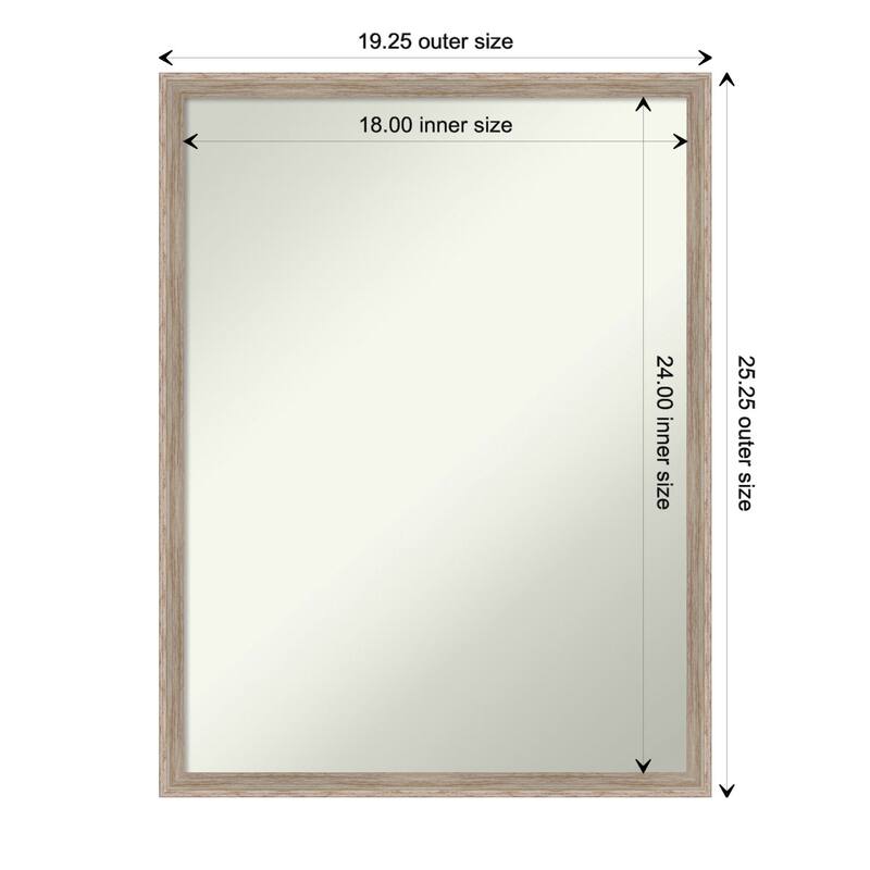 Non-Beveled Wood Bathroom Wall Mirror - Hardwood Wedge Whitewash Frame - 19 x 25 in - Hardwood Wedge Whitewash