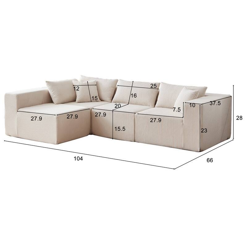 Corduroy Upholstered 104-Inch L Shaped Sectional Sofa