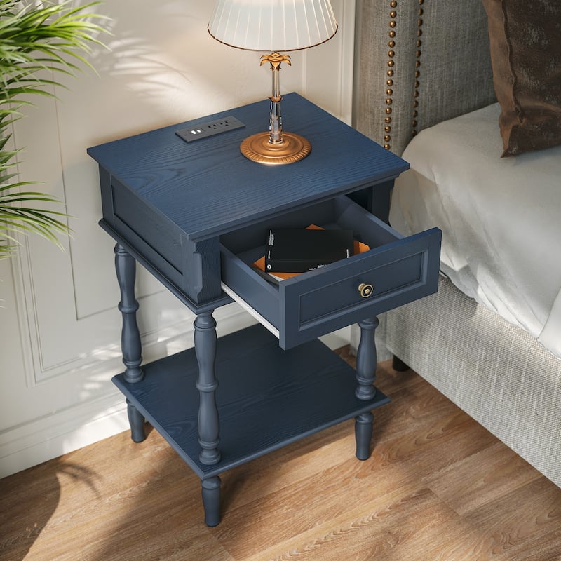 Nightstand with Built-in Charging Outlets, Minimal Assembly Needed