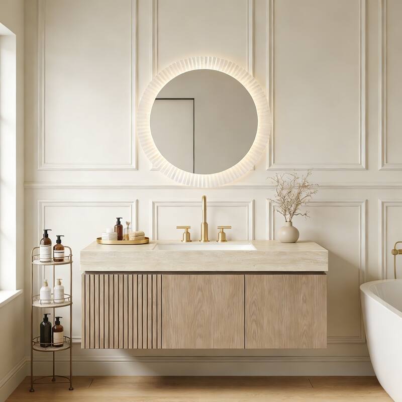 Mondern Floating Bathroom Vanity with 3 Pre-drilled Faucet Holes - 48 - Light Brown