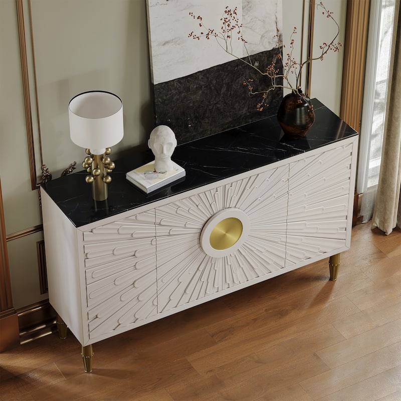 Modern 62.99'' Sideboard Decorative Cabine with Sintered Stone Top - 62.99"L x 15.75"D x 38 58"H