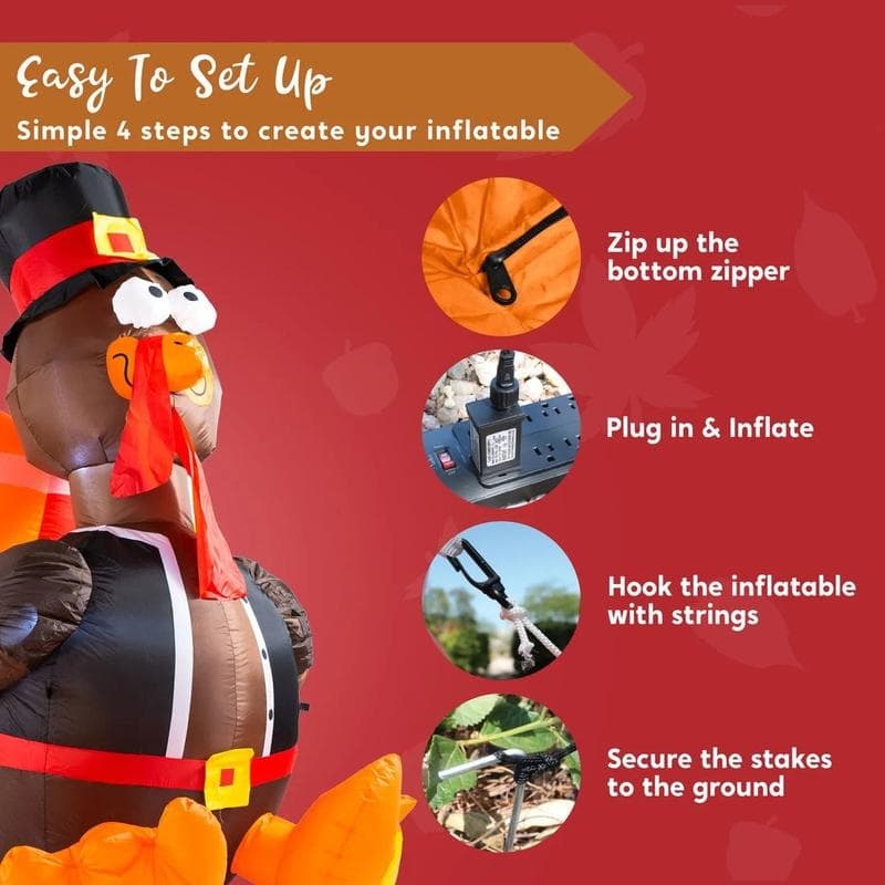 6 ft. Tall Black, Brown, Yellow & Red Plastic Gobbles the Turkey Inflatable