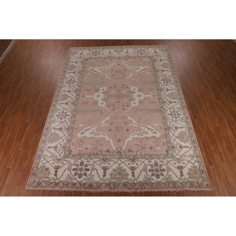 Pink & Ivory Oushak Oriental Large Area Rug Hand-Knotted Wool Carpet - 10'0" x 13'9"