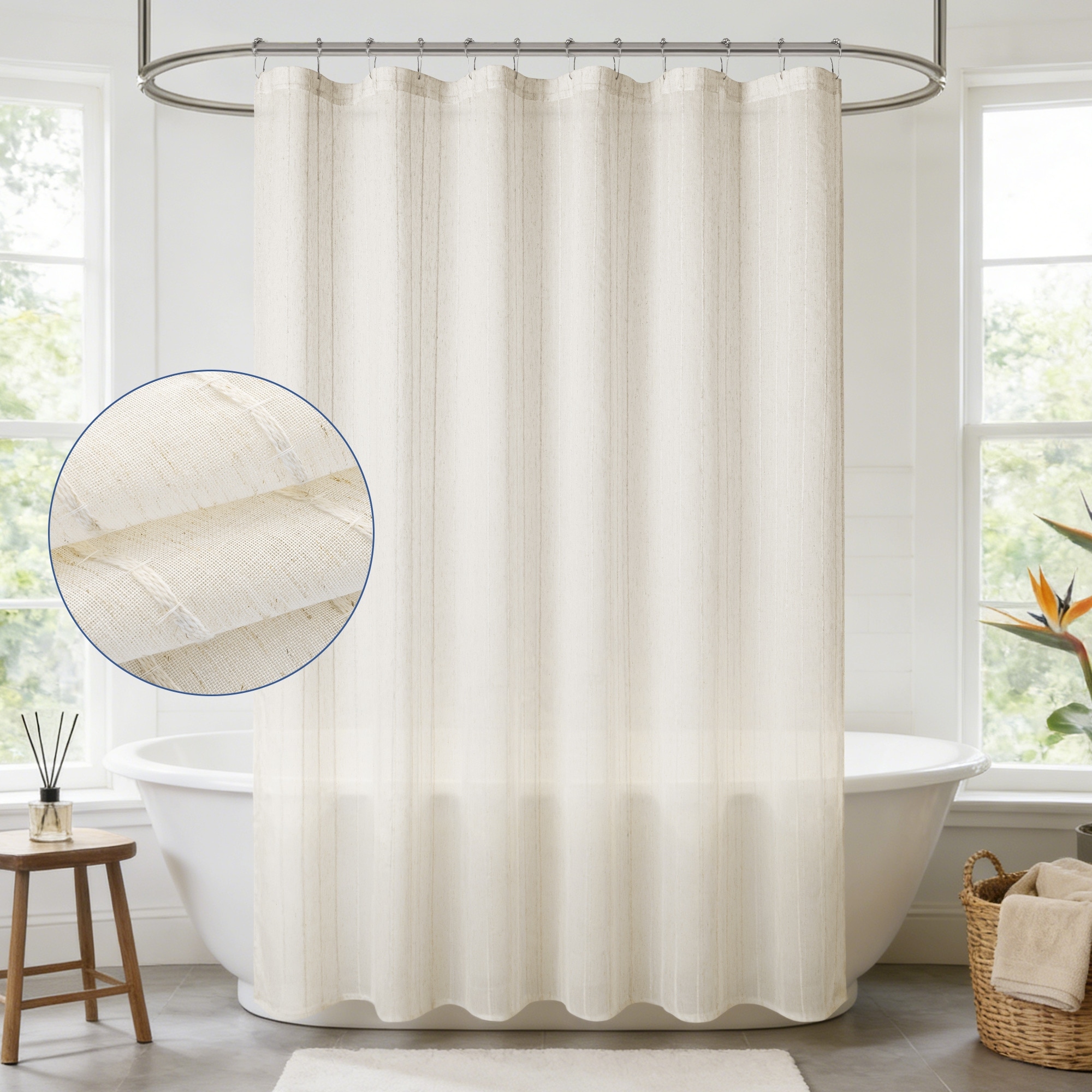 Linen Blend Wavy Stripe Shower Curtain