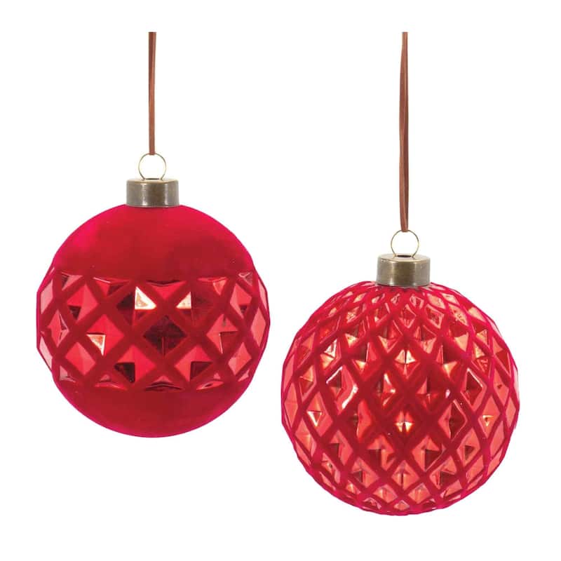 Diamond Harlequin Glass Christmas Ball Ornaments 4" (100Mm) Red 12Ct