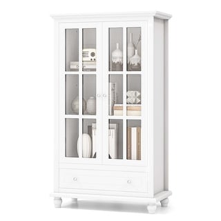 Costway Bookcase Cabinet Storage Bookshelf Organizer Tempered Glass - See Details