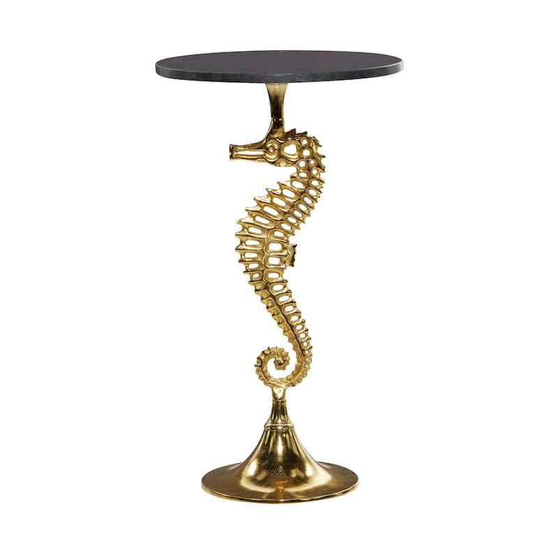 Aluminum Metal Sea Horse Pedestal Side End Accent Table with Tray Top - Silver or Gold - Roche River Decor