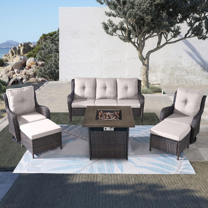 Pocassy Outdoor Sofa Swivel Rocking Chairs with 50,000 BTU - Brown - Biege