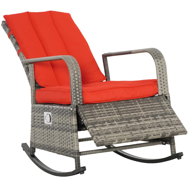 Outsunny Outdoor Wicker Rattan Recliner Rocking Cushioned Chair with Footrest & 135 Degrees of Comfort