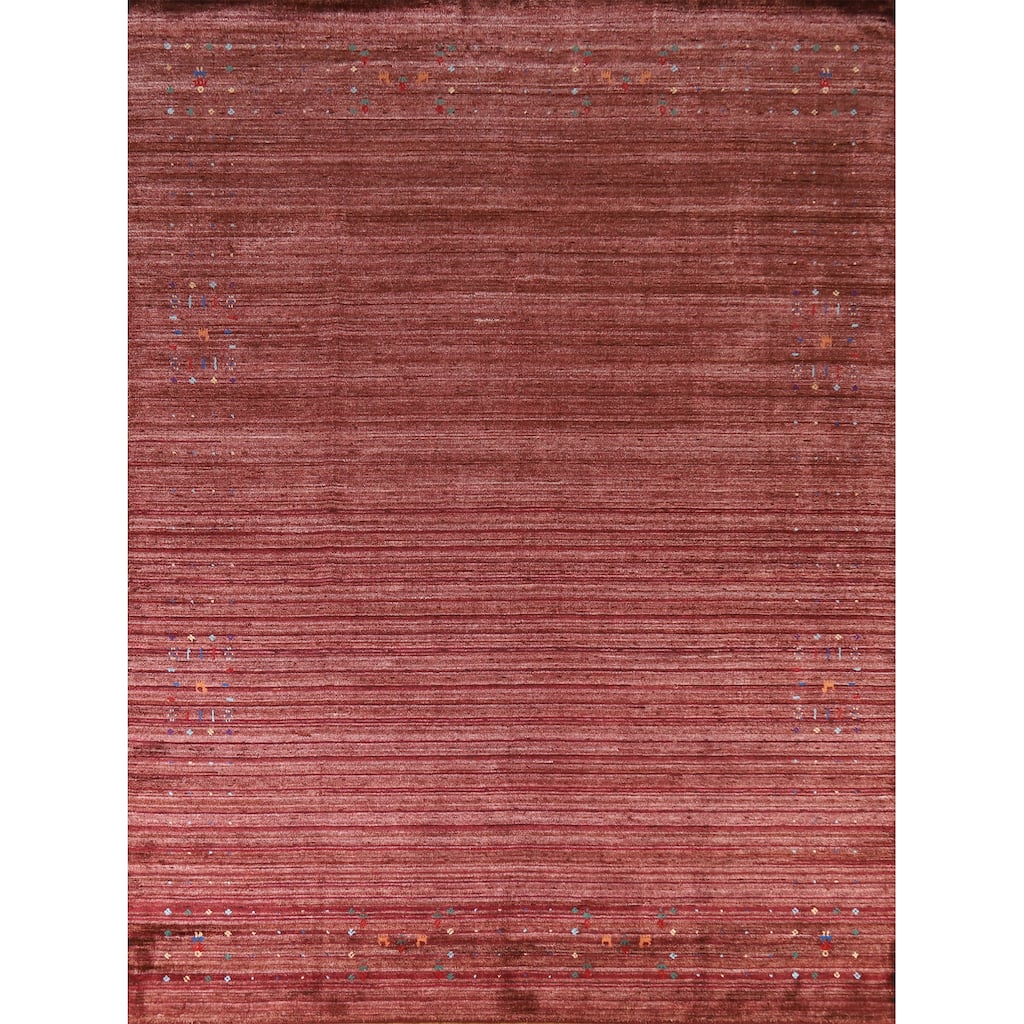 Hand Knotted Oriental Viscose Silk Carpet Tribal Animal Pictorial Red Gabbeh Area Rug - 10' 0'' X 7' 11''