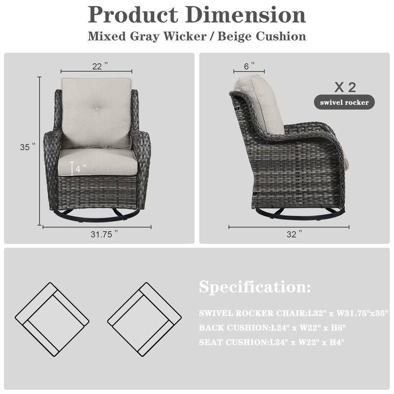 ArcoBay Wicker PE Rattan Outdoor Patio Swivel Glider Chairs with 4'' Olefin Cushions (2-Pack)