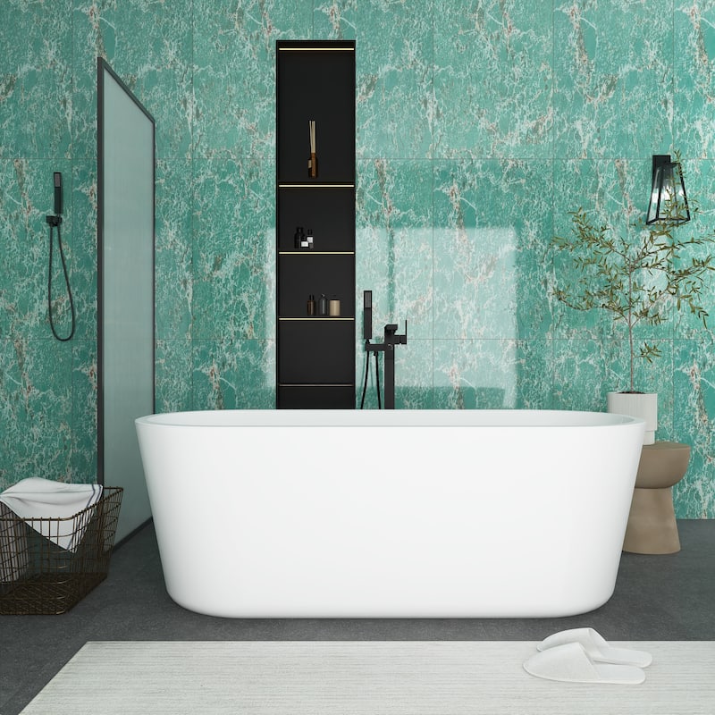 60"/63"/67" Acrylic Freestanding Soaking Bathtub in White with Drain - 59" x 30"
