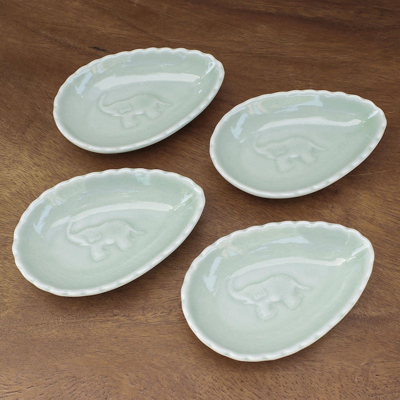 Novica Handmade Elephant Eggs Celadon Ceramic Condiment Bowls (Set Of 4)