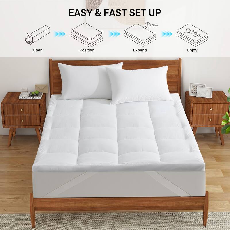 3"& 4" Ultra Thickness Fitted Down Alternative Fiber Mattress Topper with Elastic Deep Strape