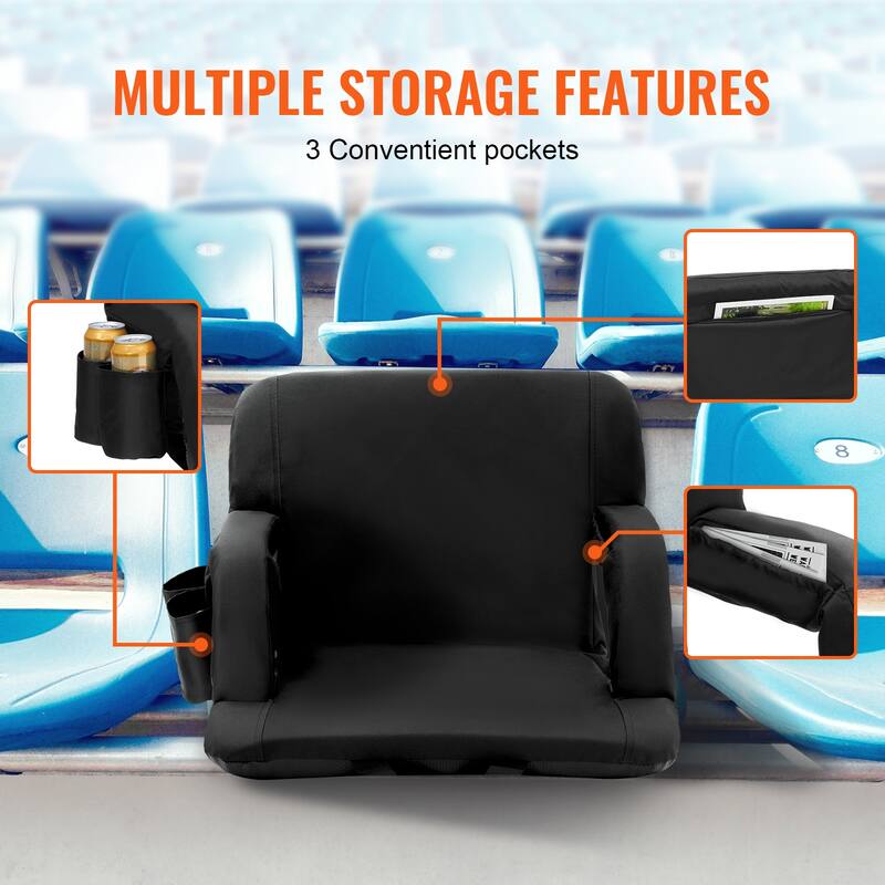 Stadium Seat with Back Support, Wide Bleacher Seat Backs, Folding Padded Cushion Stadium Chair, Portable Reclining Chairs