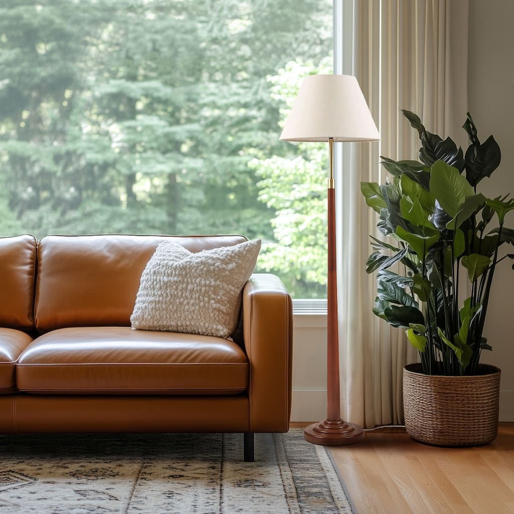 INK+IVY Verla Dimmable Tapered Faux Wood Floor Lamp with Fluted Fabric Shade - 60" H