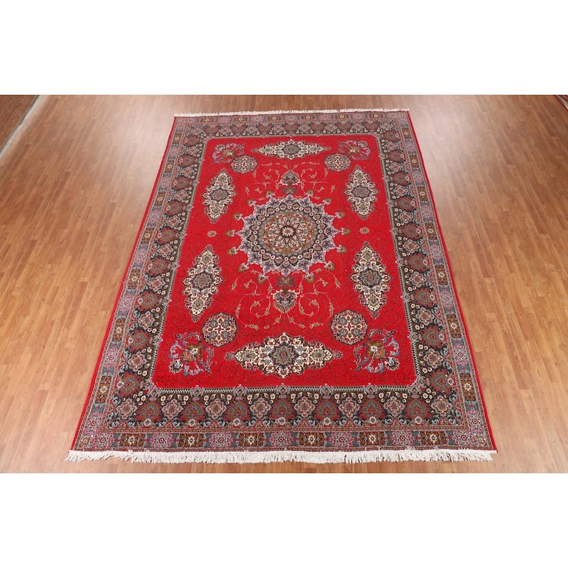 Traditional Red Kashan Turkish Area Rug Medallion Machine Made Carpet - 9'7" x 12'11"
