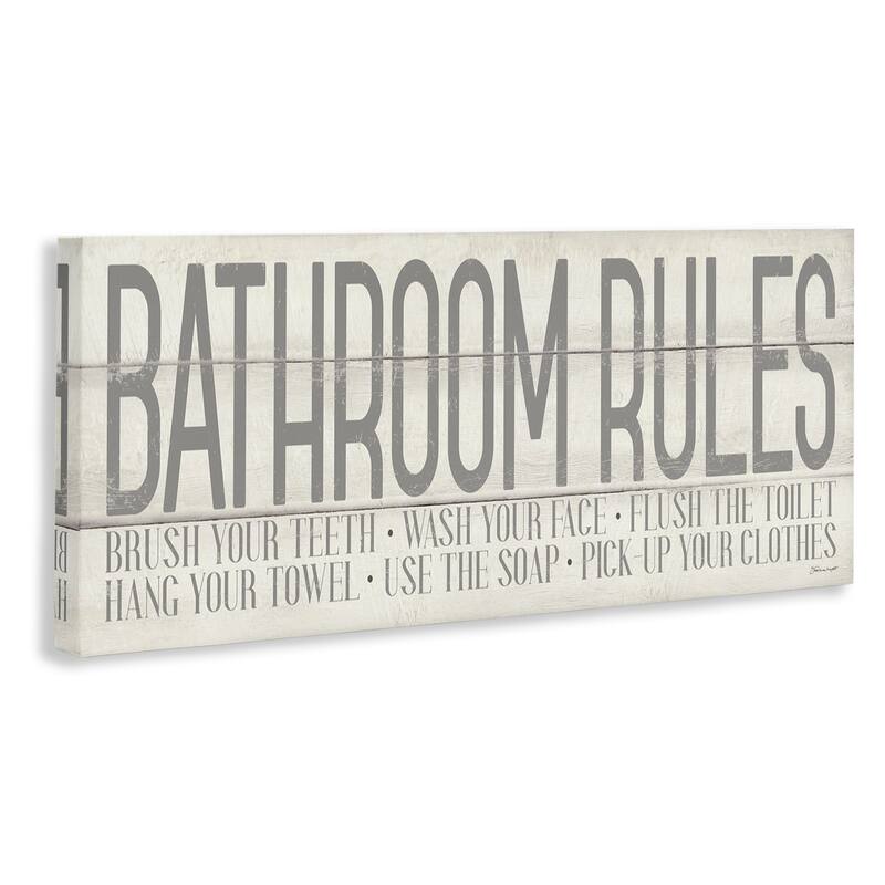 Stupell 'Bathroom Rules' Grey and White Planked Look Typography Canvas Wall Art