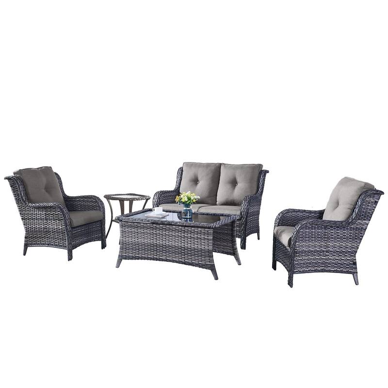 Outdoor Loveseat Sofa with Chair Ottoman Table