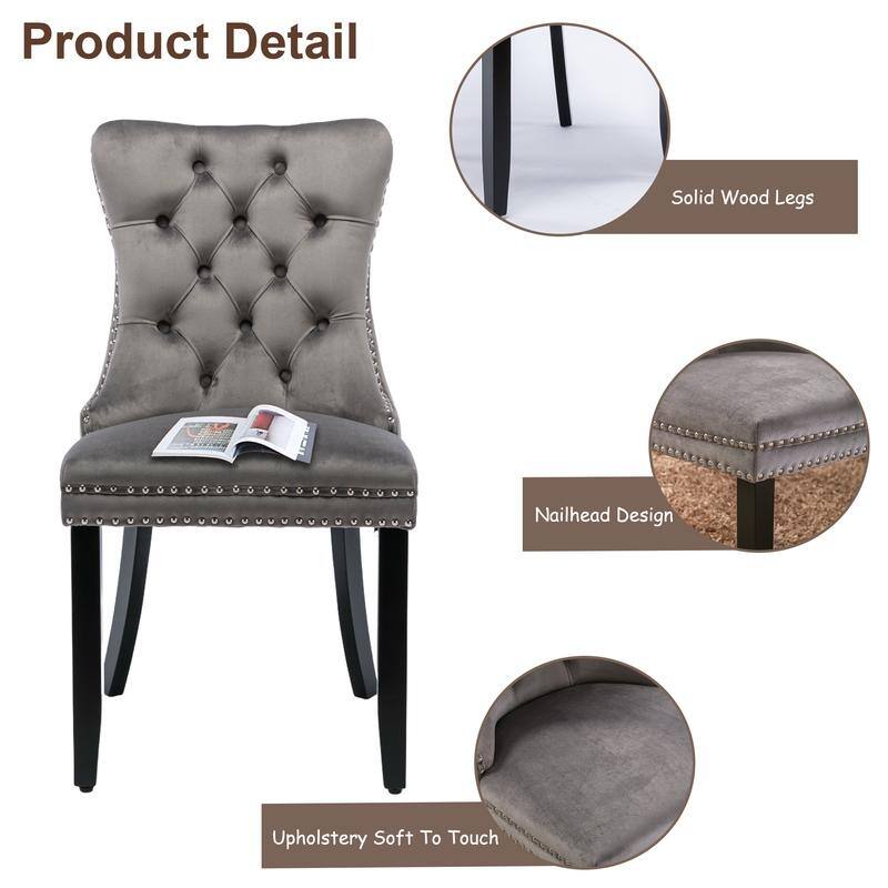 Modern Tufted Velvet Upholstered Nailhead Dining Chair Set of 6