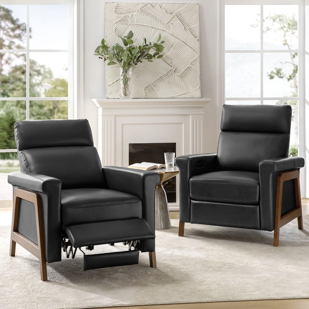 Jaime Modern Genuine Leather Power Recliner Built in USB Ports Set of 2 by HULALA HOME