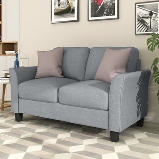 Dark Gray Living Room Furniture Love Seat Soft Linen Fabric Upholstered ...