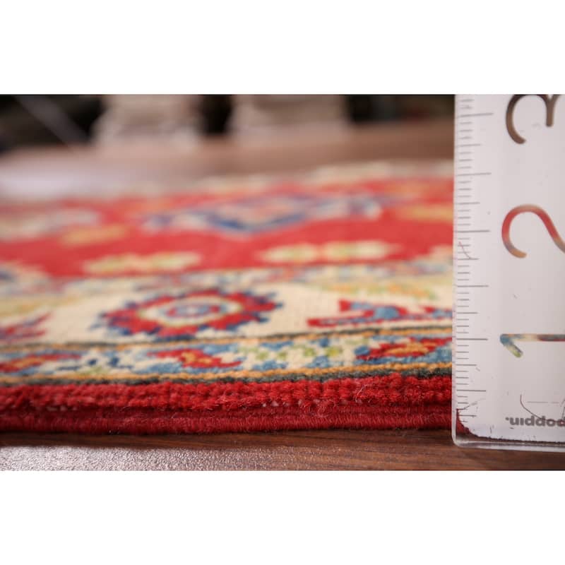 Red Geometric Kazak Oriental Accent Rug Hand-Knotted Wool Carpet - 1'11" x 3'3"