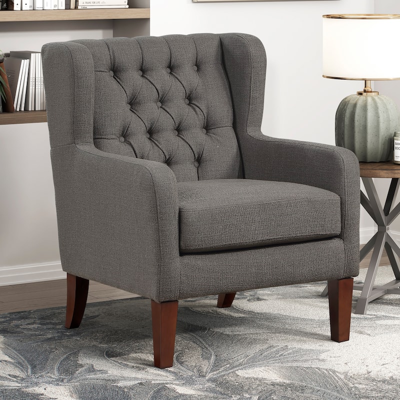 Clark 30" Modern & Contemporary Textured Fabric Button-Tufted Wing Back Accent Chair