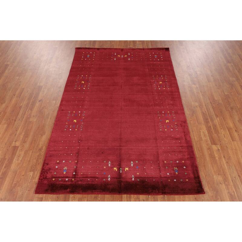 Tribal Gabbeh Oriental Area Rug Handmade Tribal Red Silk Carpet - 5'4" x 8'0"