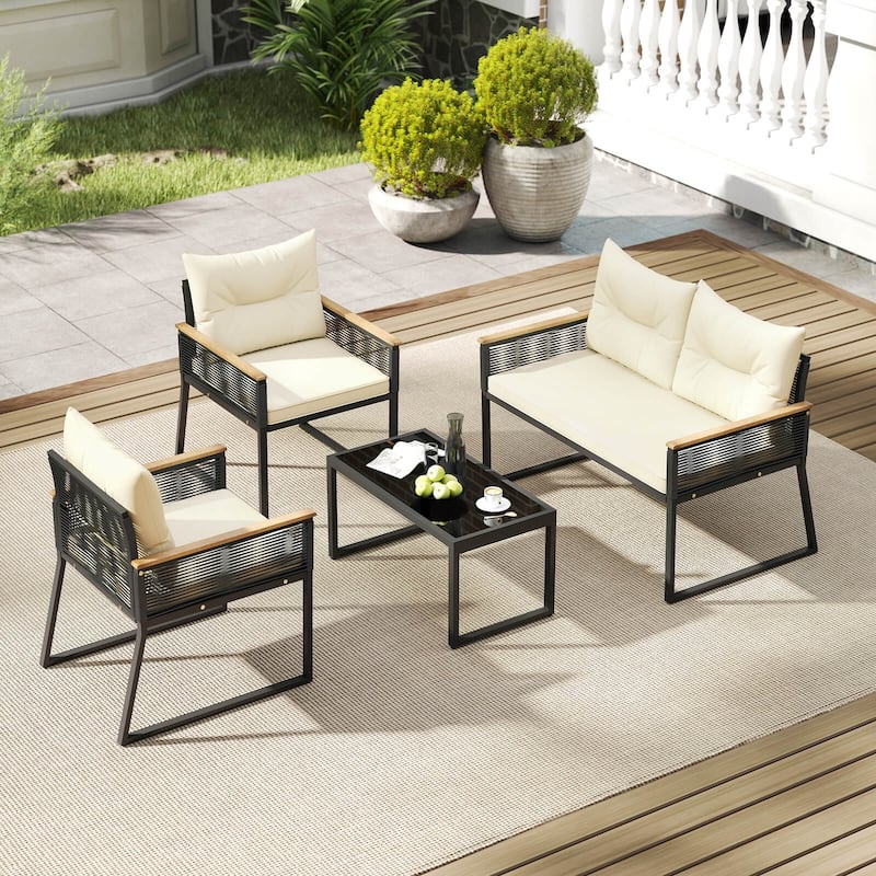 Costway 4/8 PCS Patio Furniture Set with Tempered Glass Coffee Table - 4 PCS