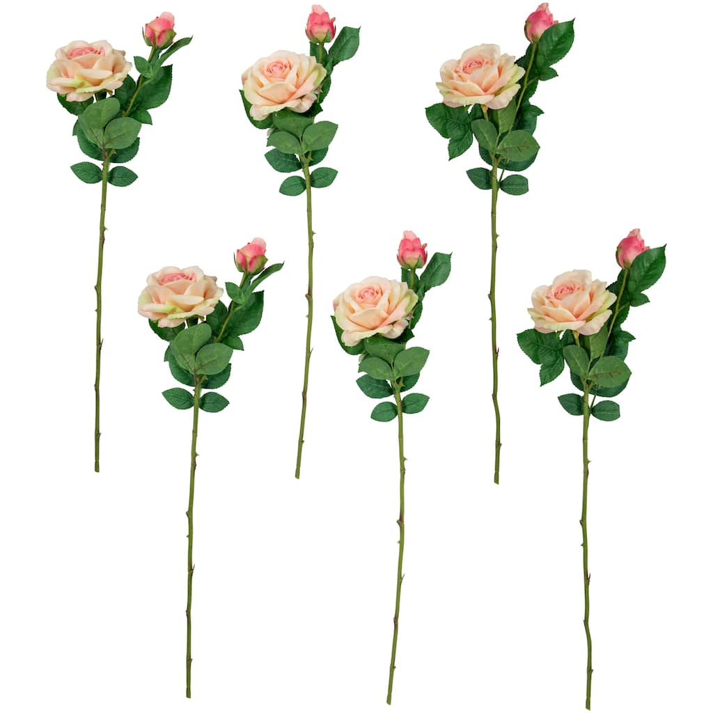 real touch™ light pink artificial rose stems set of 6 26"