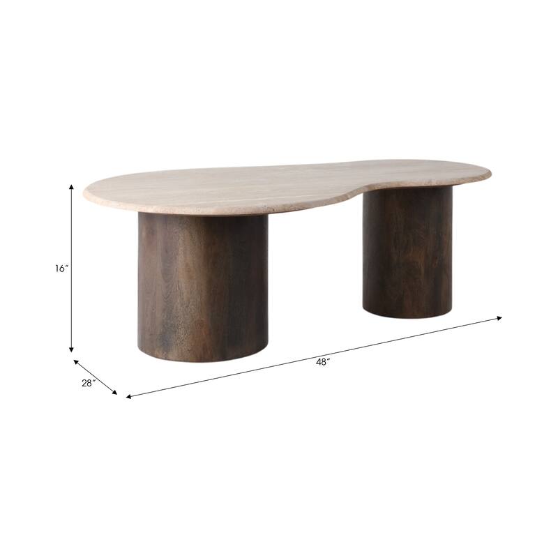Mango Wood Travertine Curvy Top Coffee Table - Brown, 16" - 48.0"