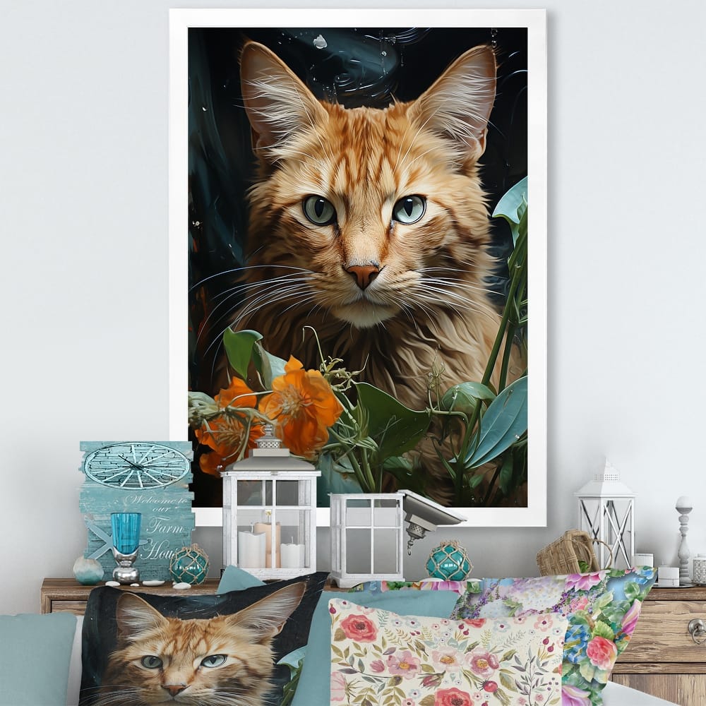 Designart "Havana Brown Mystique Cat" Animals Cat Framed Canvas Art Print