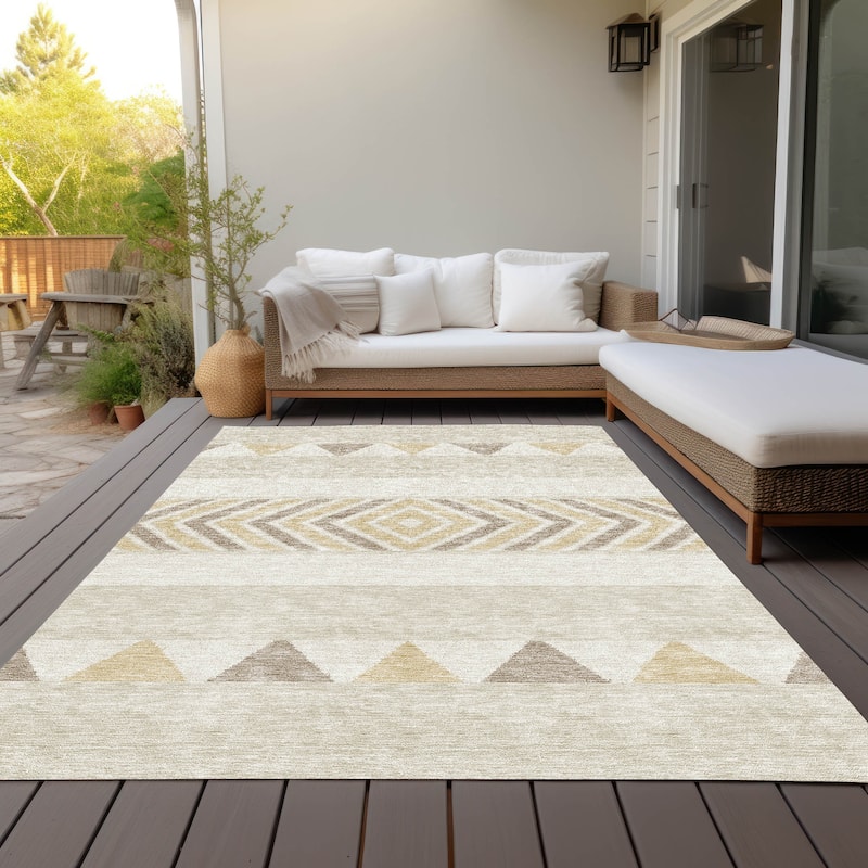 Machine Washable Indoor/ Outdoor Global Boho Chantille Rug - Beige - 9' x 12'