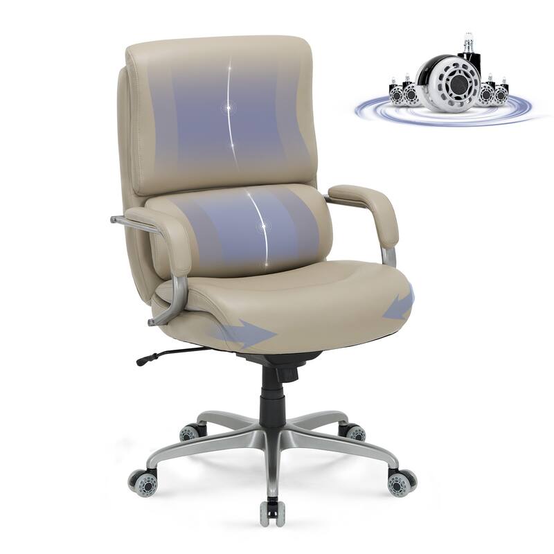 Ergonomic Executive Chair - 400lb Heavy Duty with 3D Flip-Up Arms & Extended Waterfall Seat, Breathable for Professional Suites - Beige