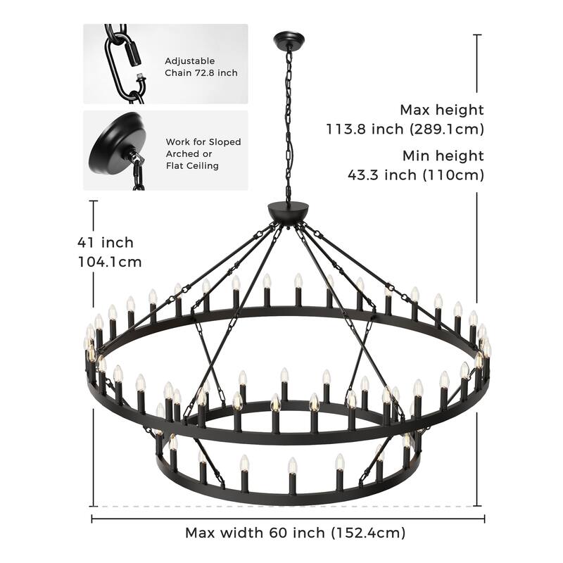 2 Tier Dining Room Light Fixture, Wagon Wheel Chandelier 47/60/70 inch Extra Large, Farmhouse Round Rustic Lighting