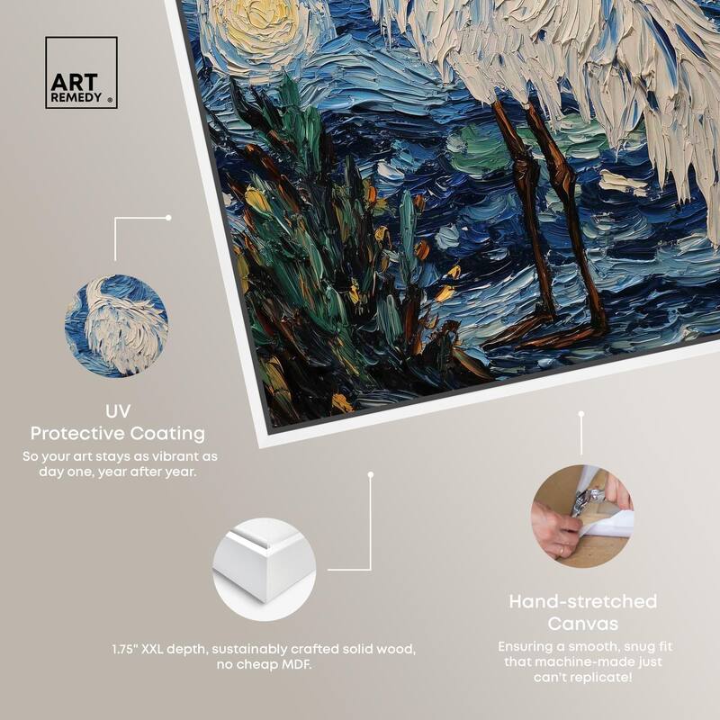 Crane in Starry Night Canvas by Art Remedy