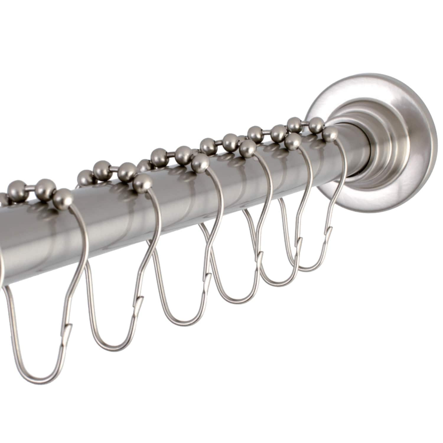 Chrome Adjustable Shower Curtain Rod with Shower Hooks - Silver