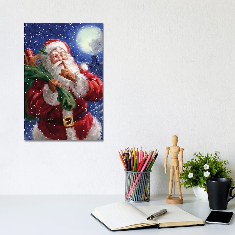 iCanvas "Santa on Blue with moon" by Marcello Corti Canvas Print - 12x8x0.75