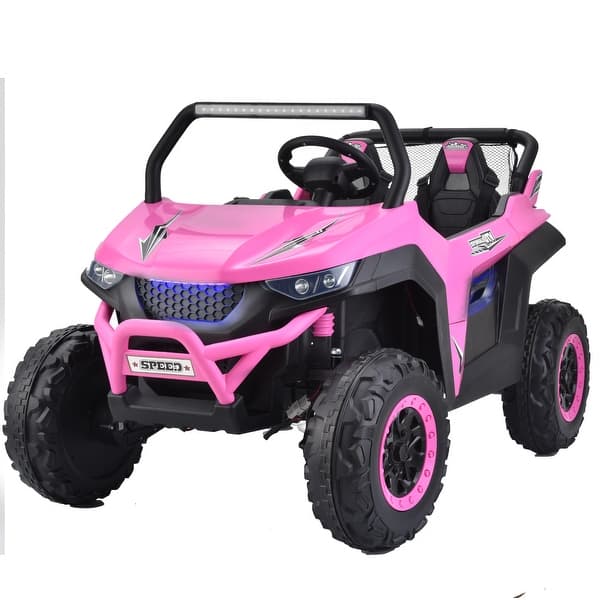 slide 2 of 95, 24V 4WD Kids Electric UTV Ride-On Car, Dual Seat with Remote Control, Easy-Drag System, Soft Brake & Spring Suspension Pink