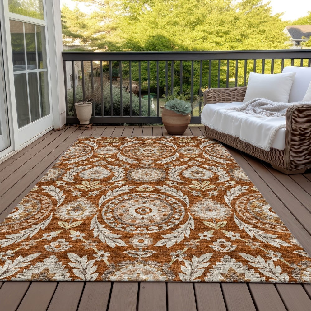 Machine Washable Indoor/ Outdoor Chantille Suzani Boho Rug