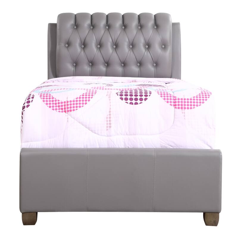 Twin Size PU Panel Bed with Sturdy PU Construction and Space-Saving Design