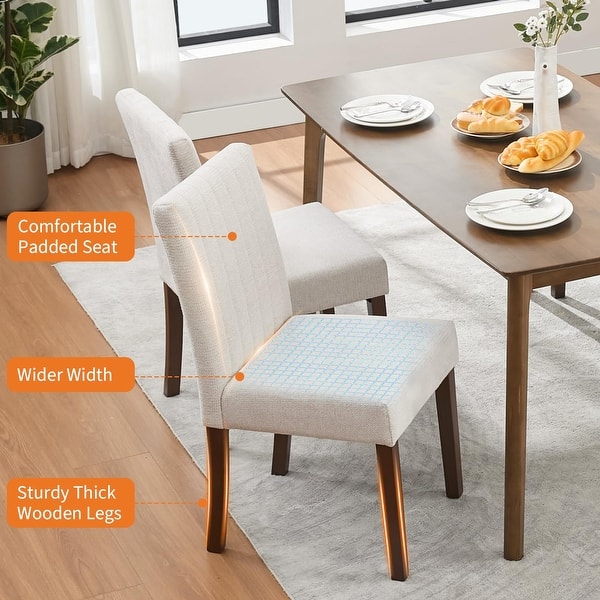 Dining Chairs Set of 6, Modern Linen Fabric Upholstered Kitchen Side Chairs with Wood Legs - Beige