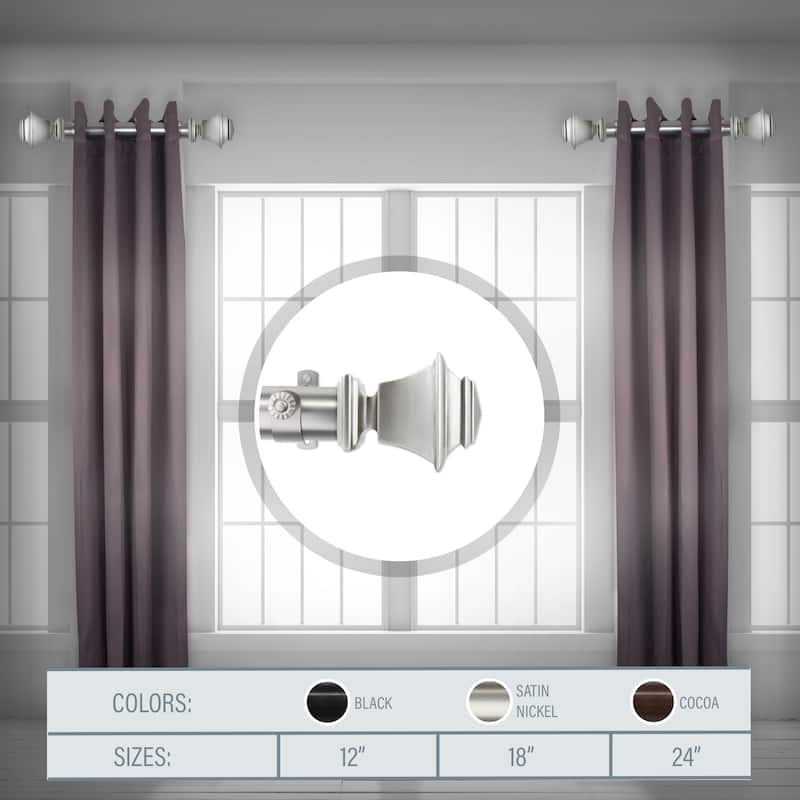 Steel Curtain Rods Set of 2 - 18 Inch Window Curtain Rods with Resin Finials - M